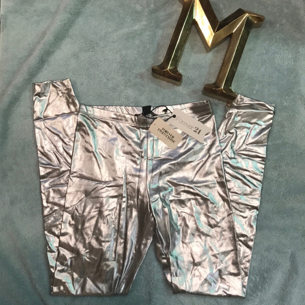 NWT Metallic Silver Leggings